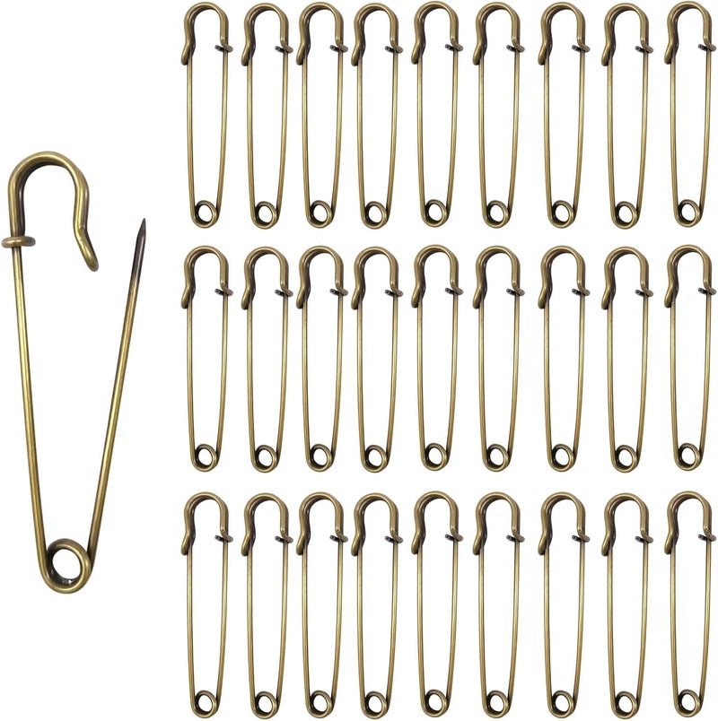 Urmspst Large Safety Pins Pack of 50 for Clothes, Canvas, Blankets, Crafts, Skirts, Kilts - Extra Large Heavy Duty Safety Pins (Bronze) - Image 1